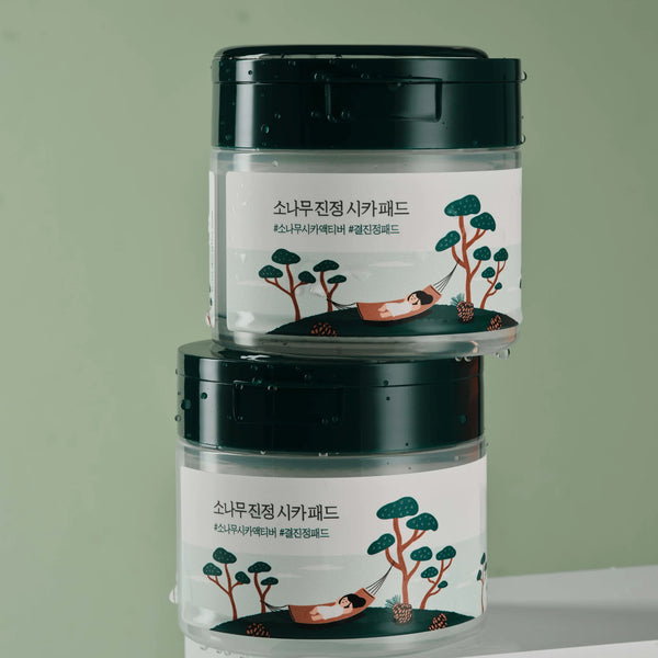 Spilventiņi ar priežu un Āzijas centellas ekstraktiem problemātiskai ādai Round Lab Pine Calming Cica Pad