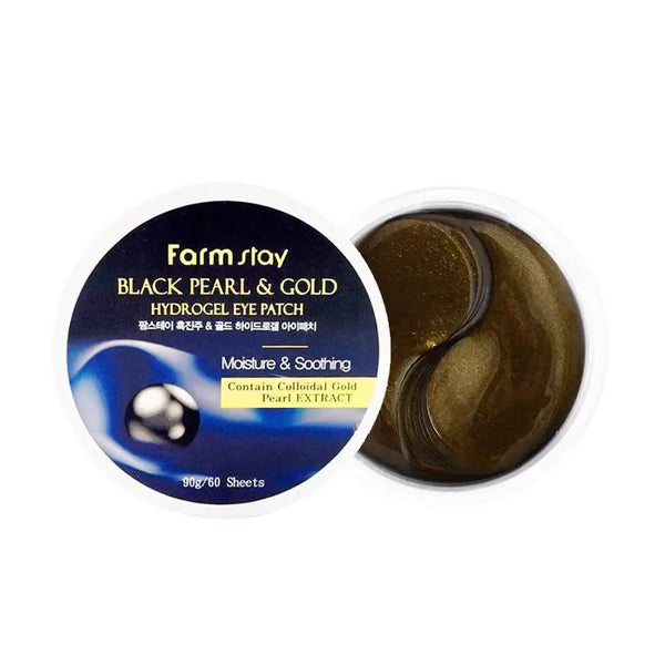 Hidrogela spilventiņi ar zeltu un melnām pērlēm Farmstay Black Pearl & Gold Eye Patches