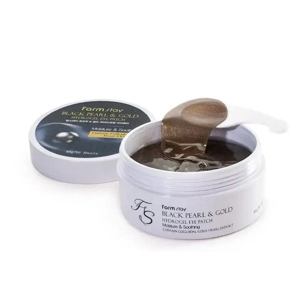 Hidrogela spilventiņi ar zeltu un melnām pērlēm Farmstay Black Pearl & Gold Eye Patches