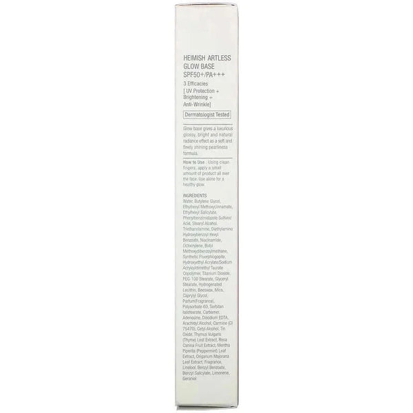 Bāze pirms meikapa ar mirdzuma efektu Heimish Artless Glow Base SPF50+/PA+++
